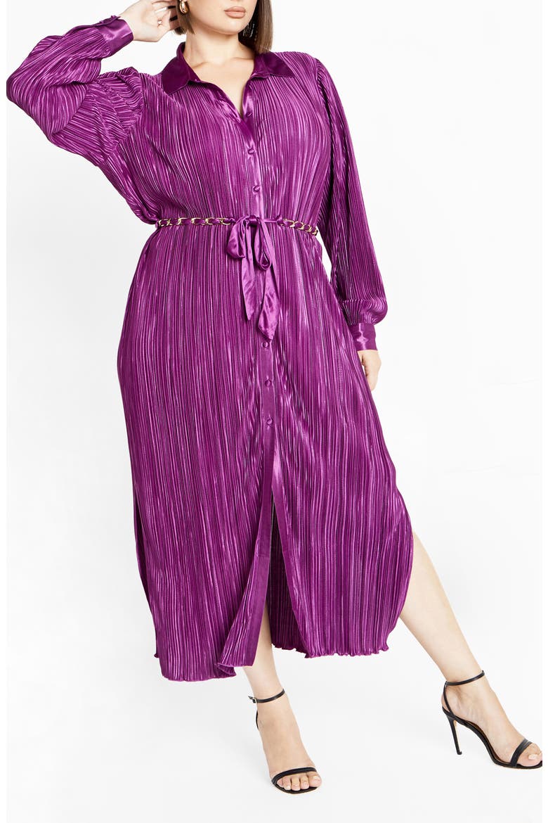 Andi Long Sleeve Plissé Maxi Shirtdress