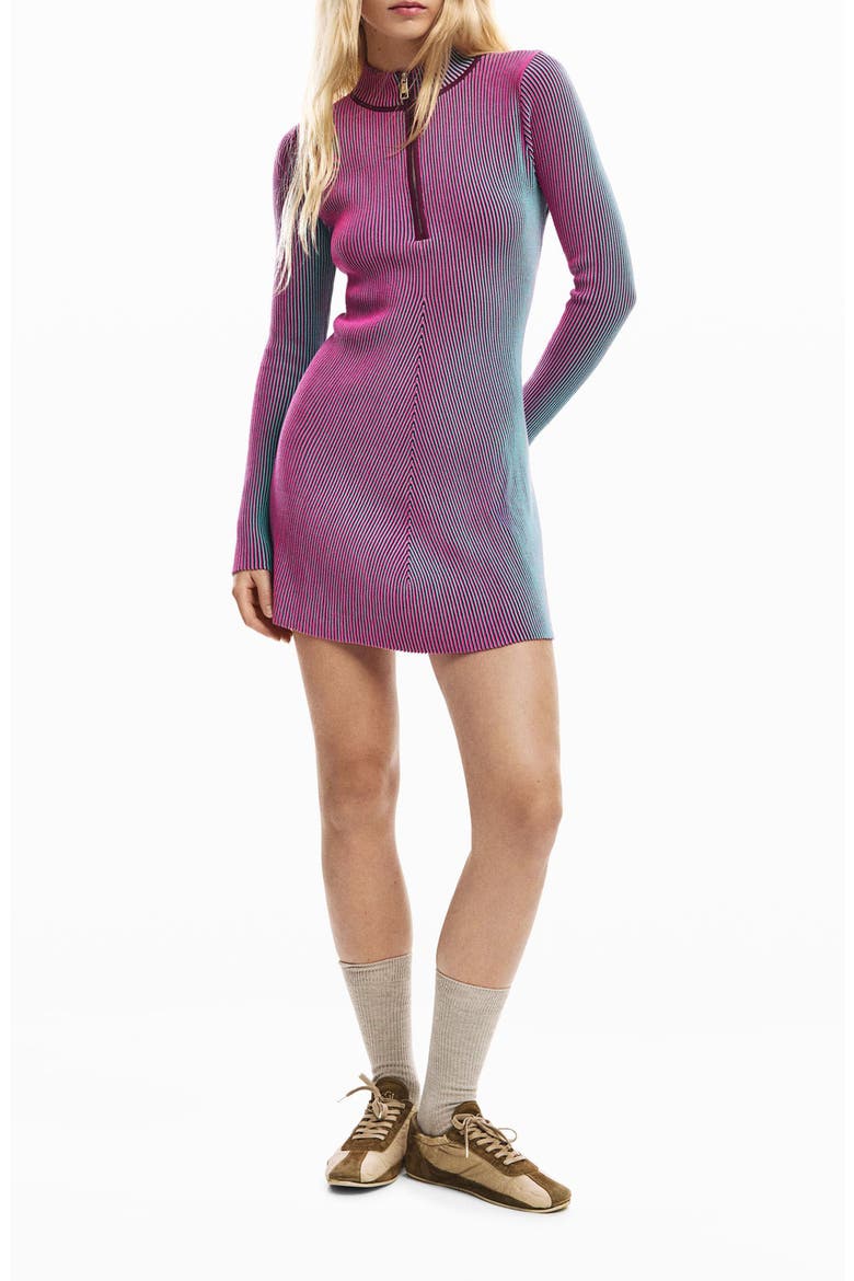 Long Sleeve Rib Half Zip Minidress