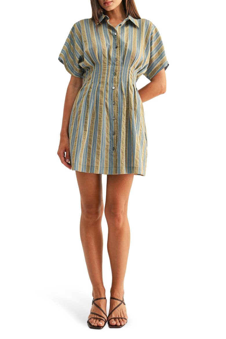 Dominique Stripe Pleat Mini Shirtdress