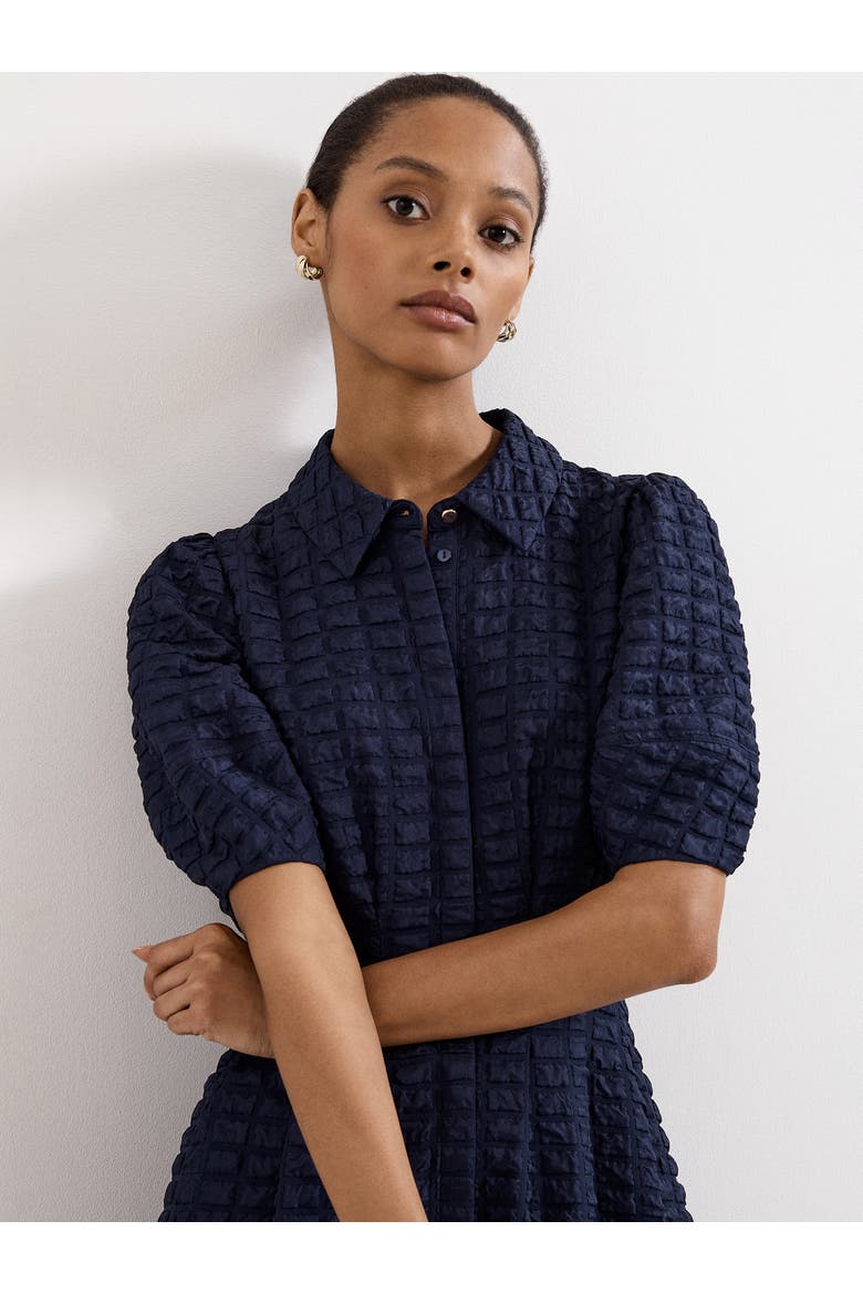 Yasmine Textured Puff Sleeve Midi Dress