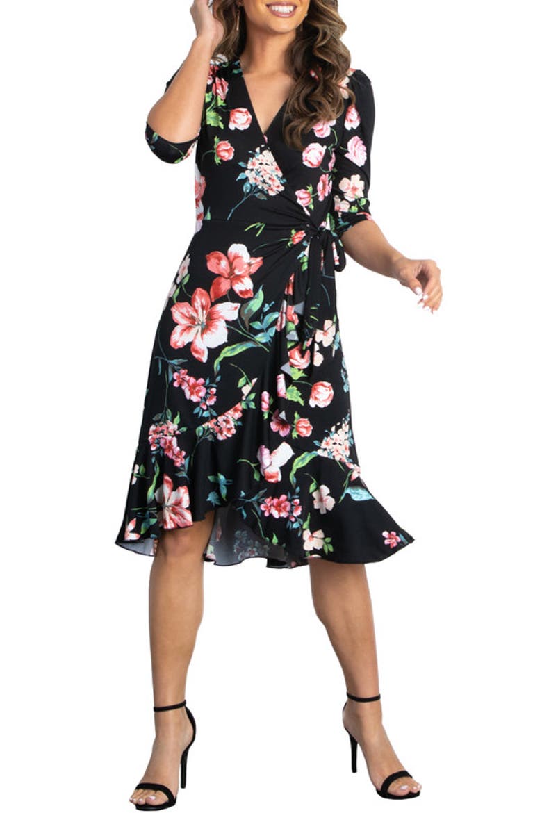 Flirty Flounce Midi Wrap Dress