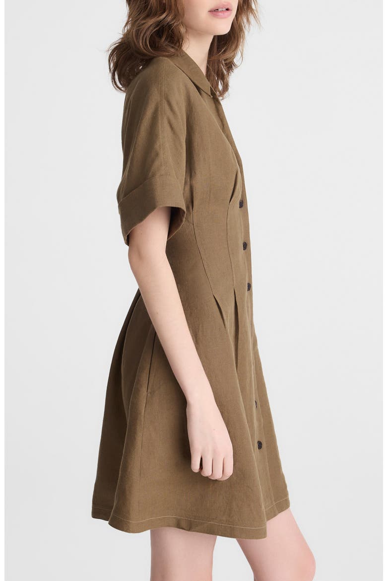 Pleated Linen Mini Shirtdress