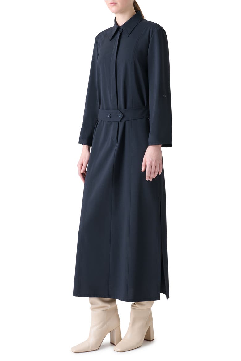Long Sleeve Stretch Wool Midi Shirtdress