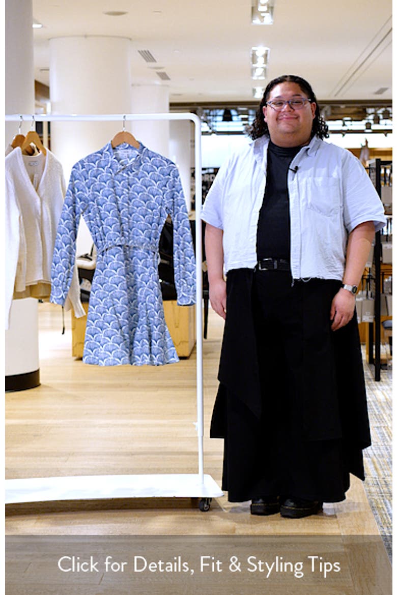Fan Print Belted Button-Up Shirtdress