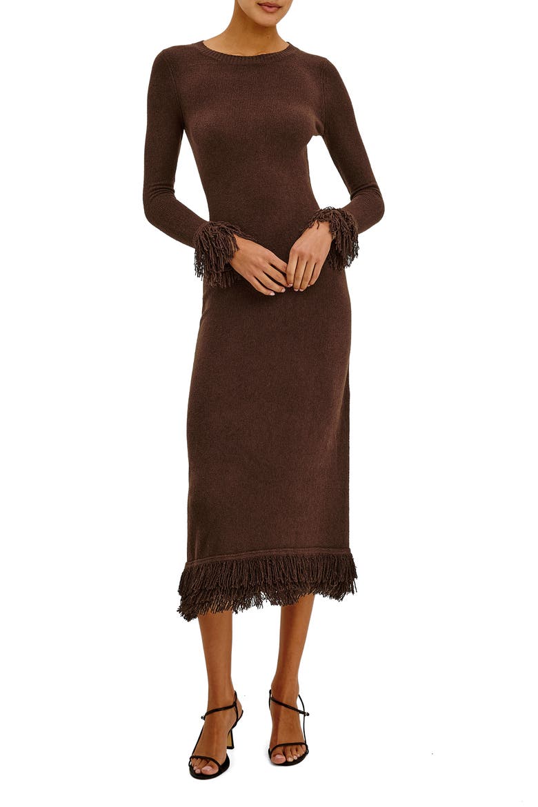 Alejandra Fringe Long Sleeve Midi Dress