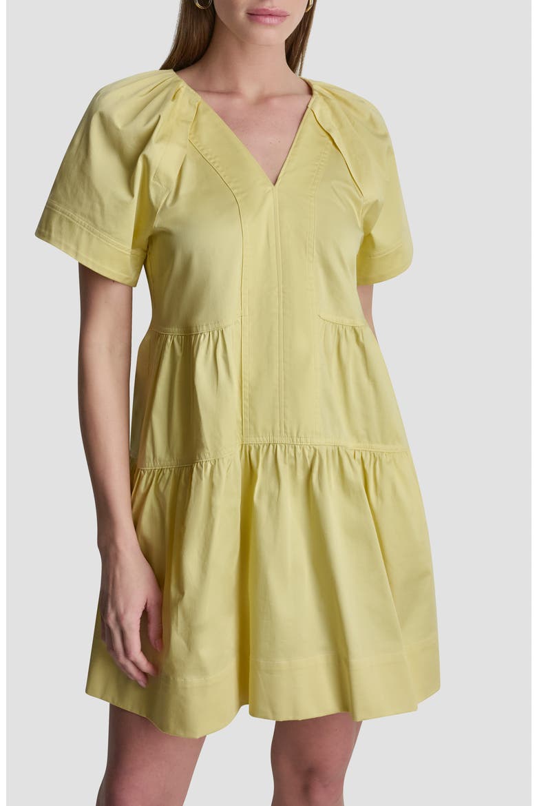 Topstitch Detail Stretch Cotton Tiered Minidress