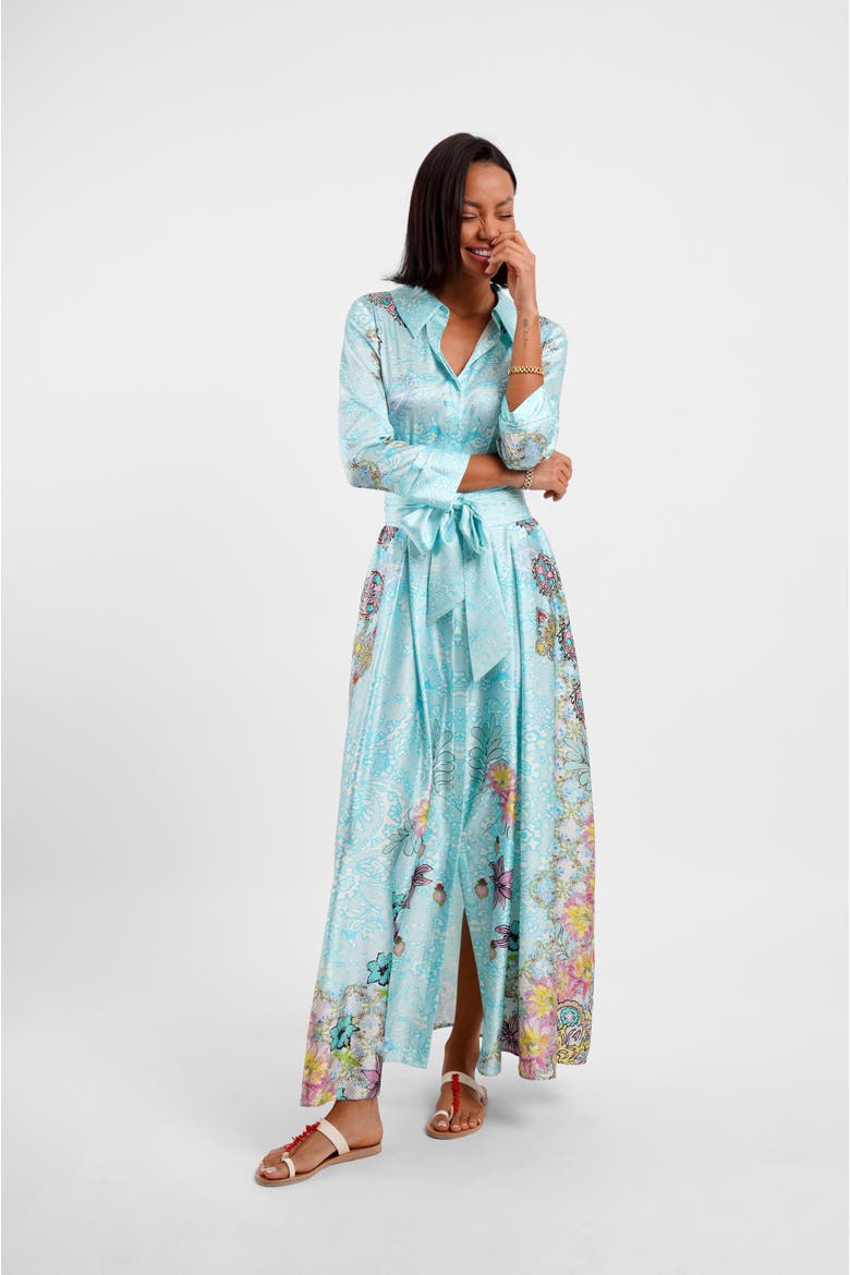 Belted Maxi Shirt Dress - "Floral Medley"