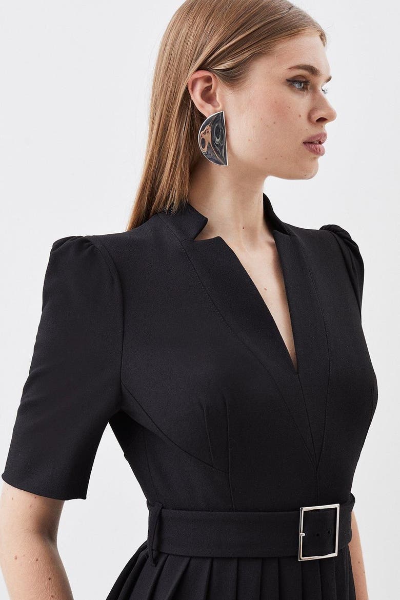Structured Crepe Belted Midi Dress
