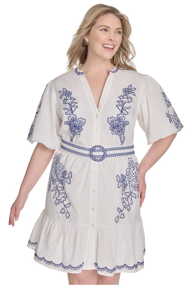 Embroidered Detail Short Sleeve Cotton Shirtdress