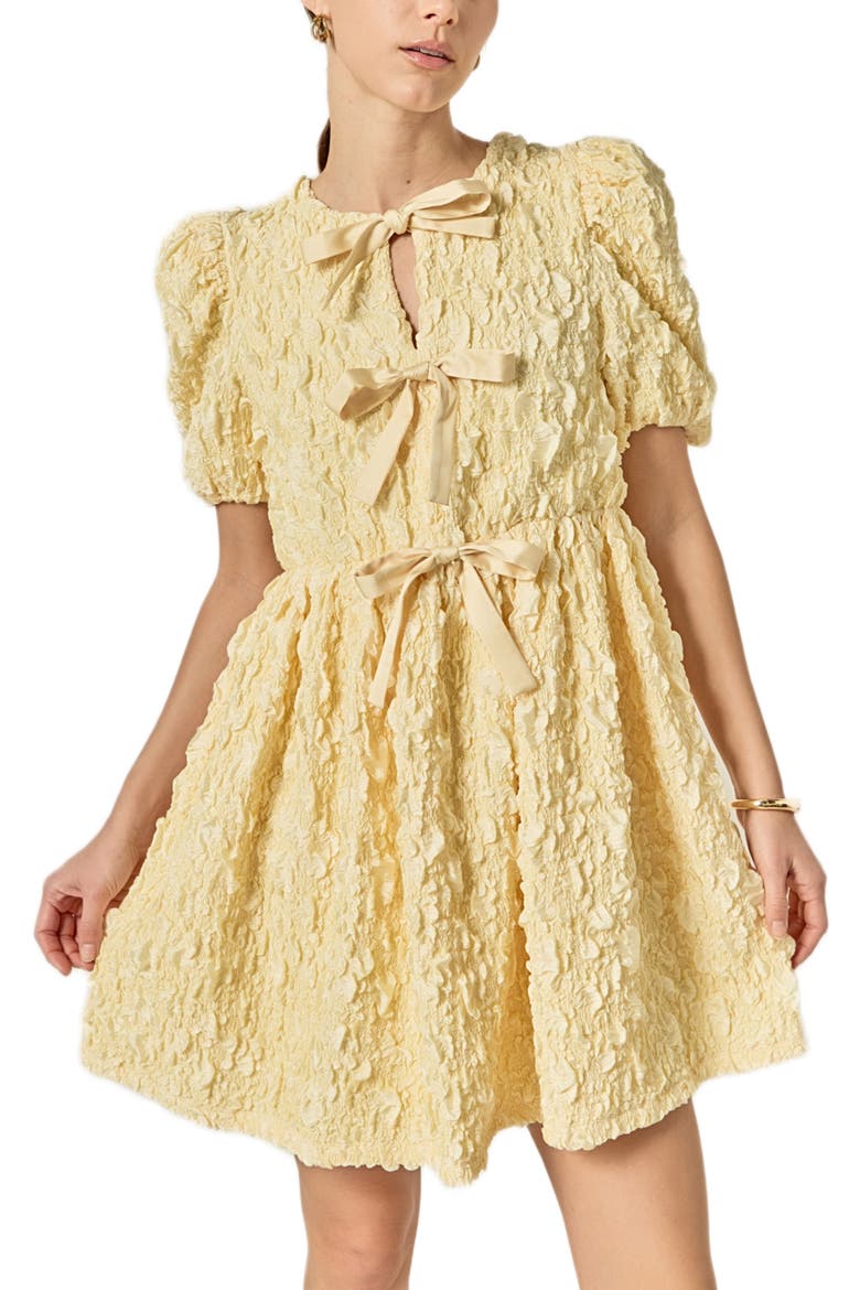 Crinkled Puff Sleeve Tie Front Minidress