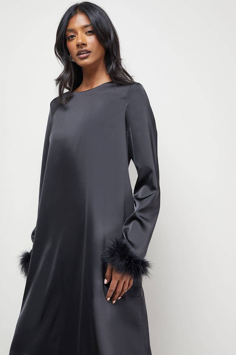Feather High Neck Swing Midi Dress