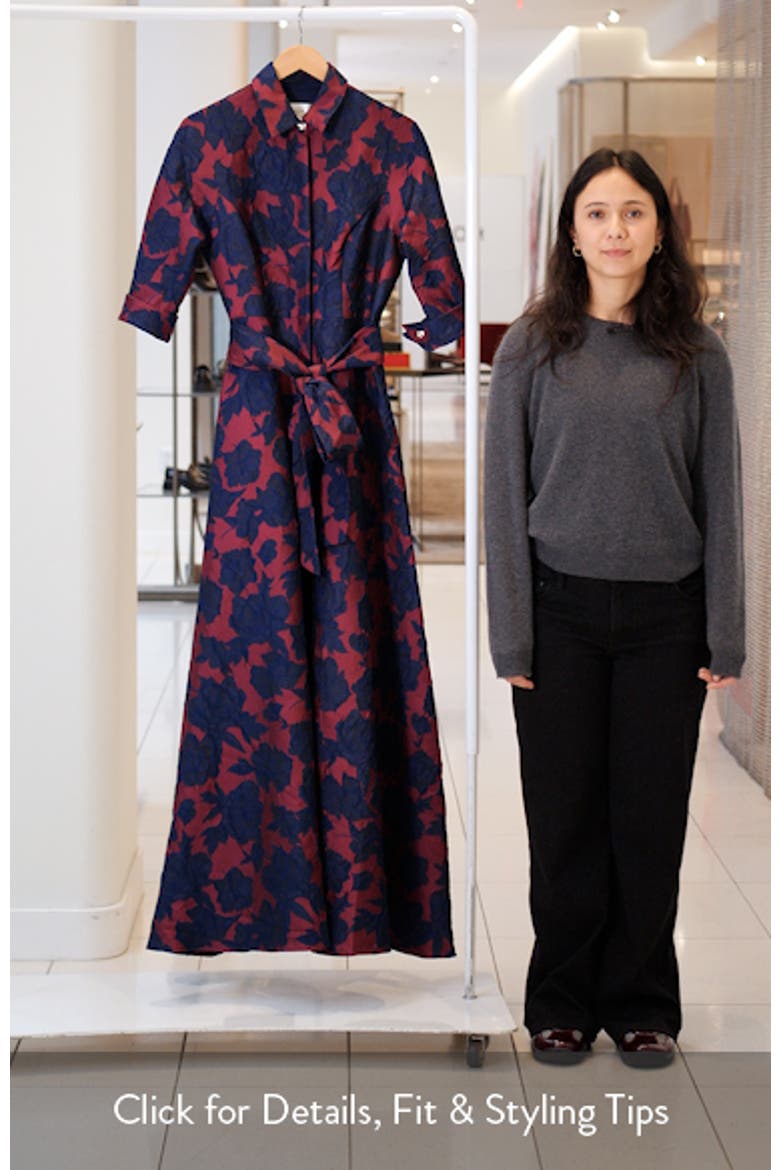 Floral Jacquard Shirtdress Gown