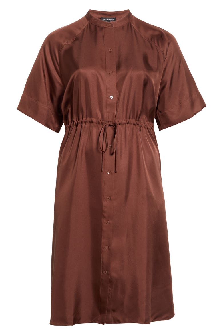 Silk Mandarin Collar Midi Dress