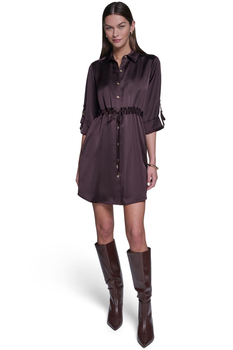3/4 Sleeve Satin Shirt Dress