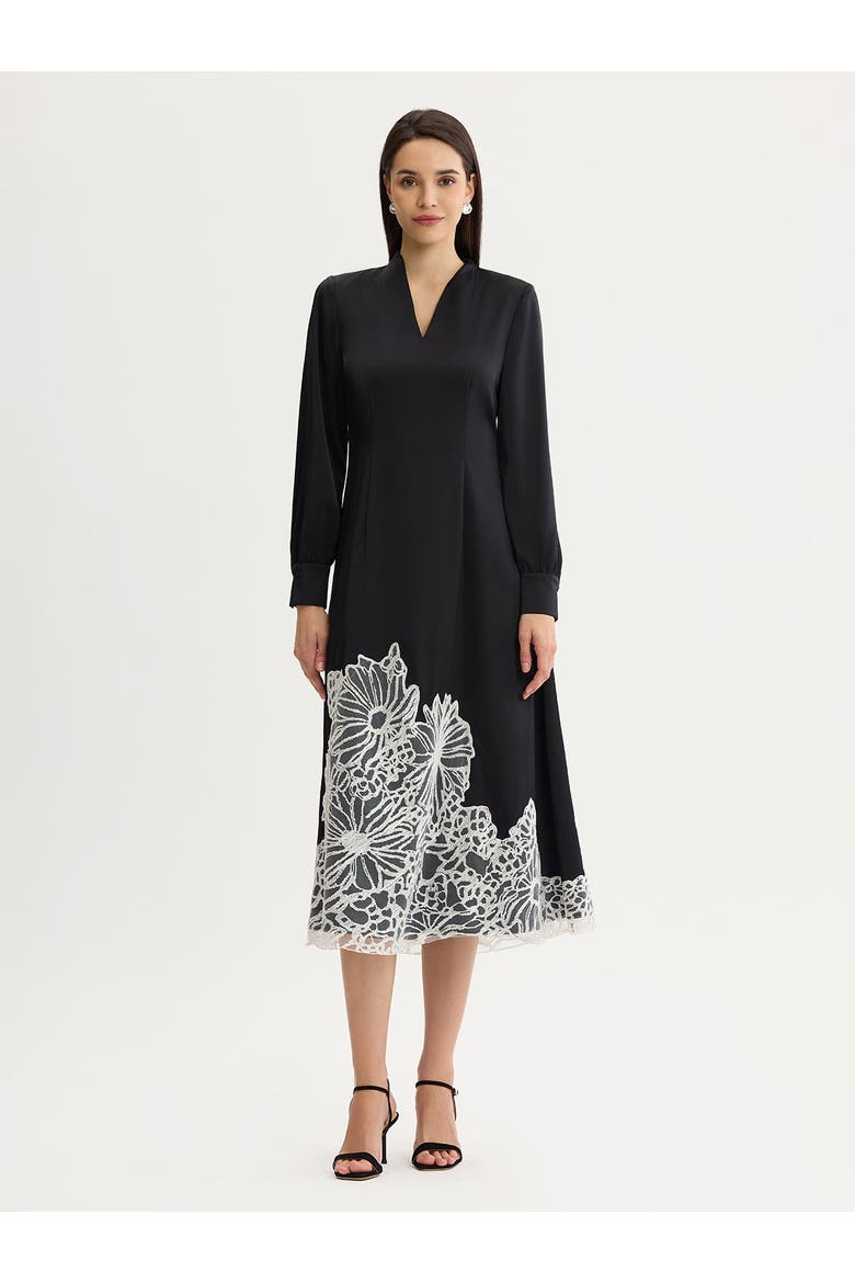 Fit & Flare Lace Crepe de Chine Maxi Dress