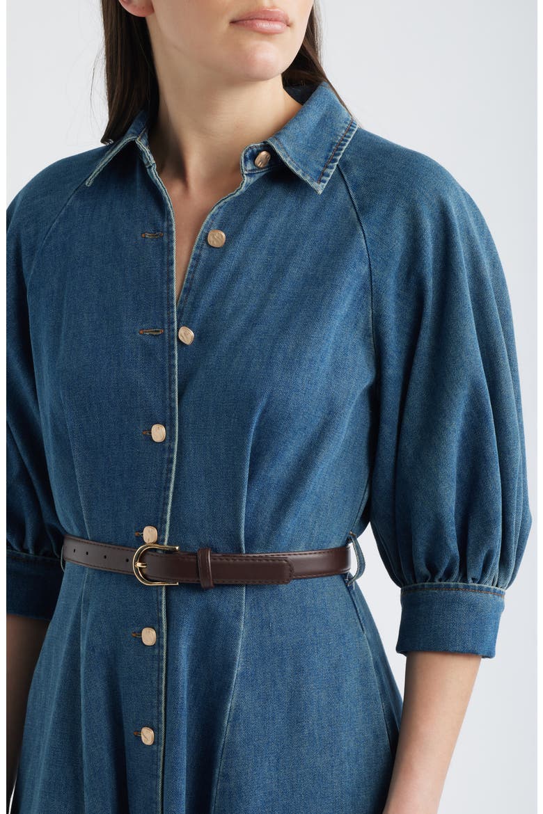 Puff Sleeve Denim Midi Shirtdress
