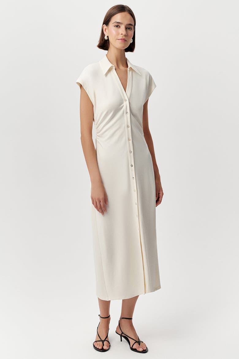 Ursula Collared Gathered Waist Knit Midi Dress