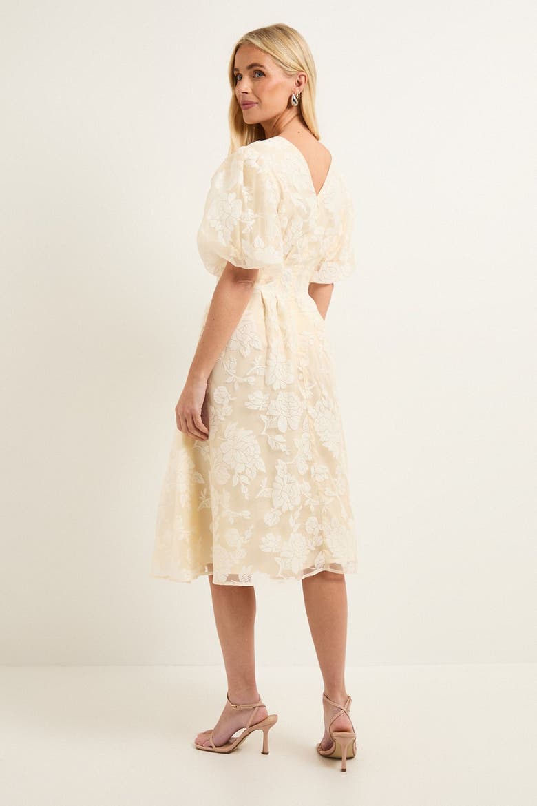 Petite Floral Puff Sleeve Midi Dress