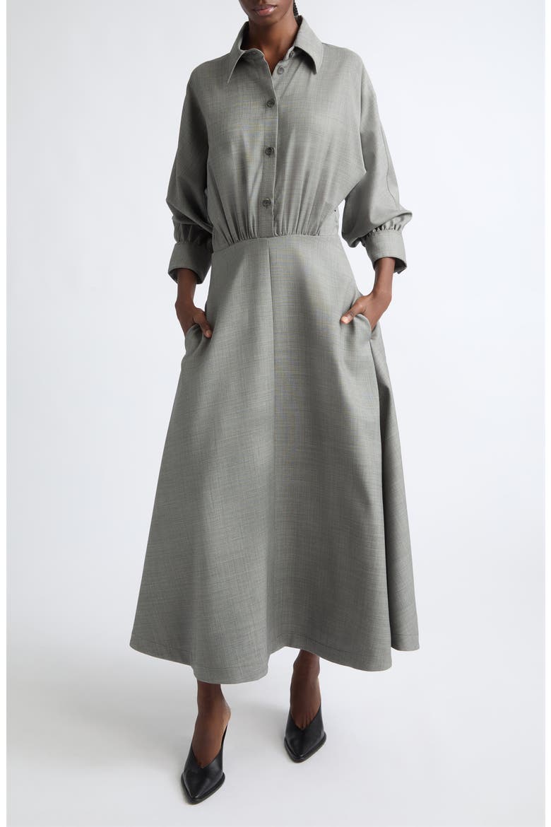 Eleanor Wool Stretch Twill Midi Shirtdress