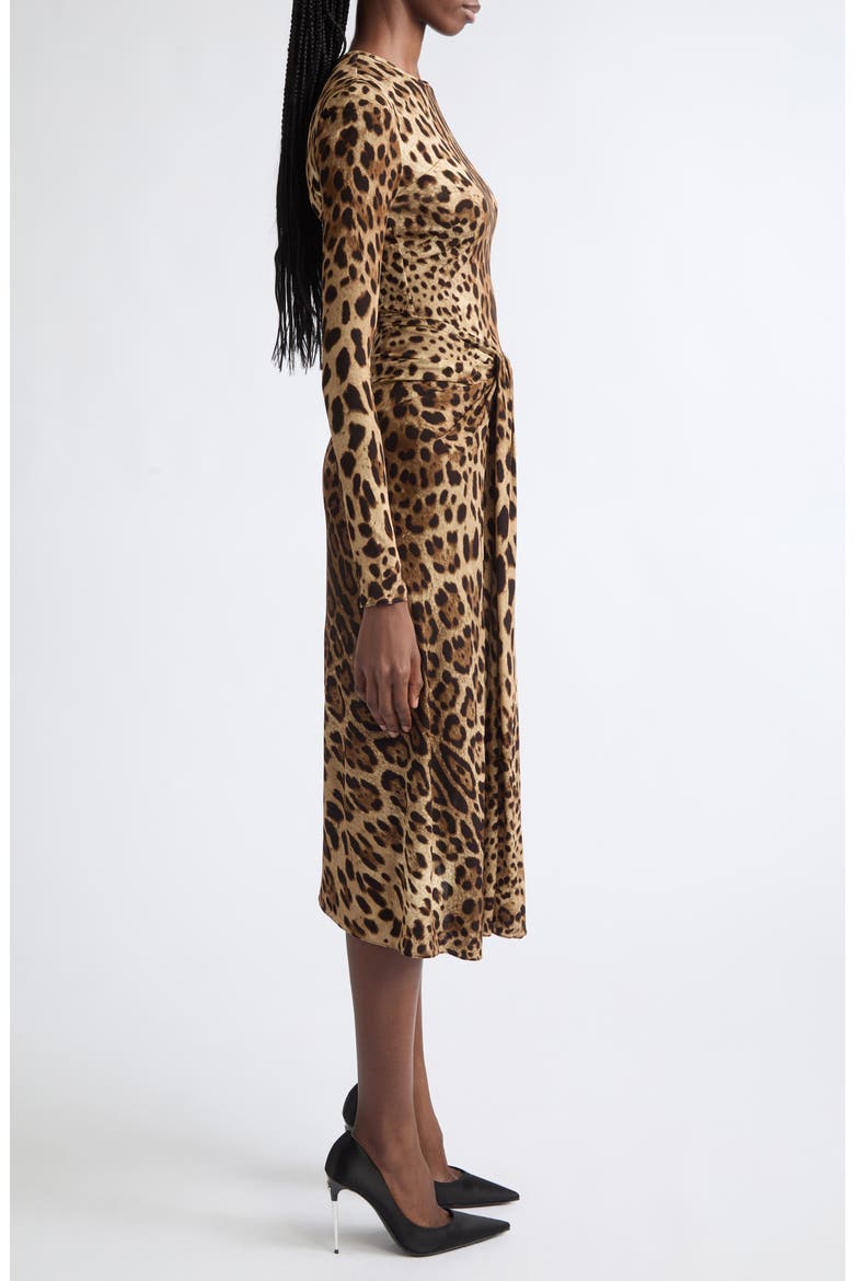 Leopard Print Long Sleeve Midi Dress