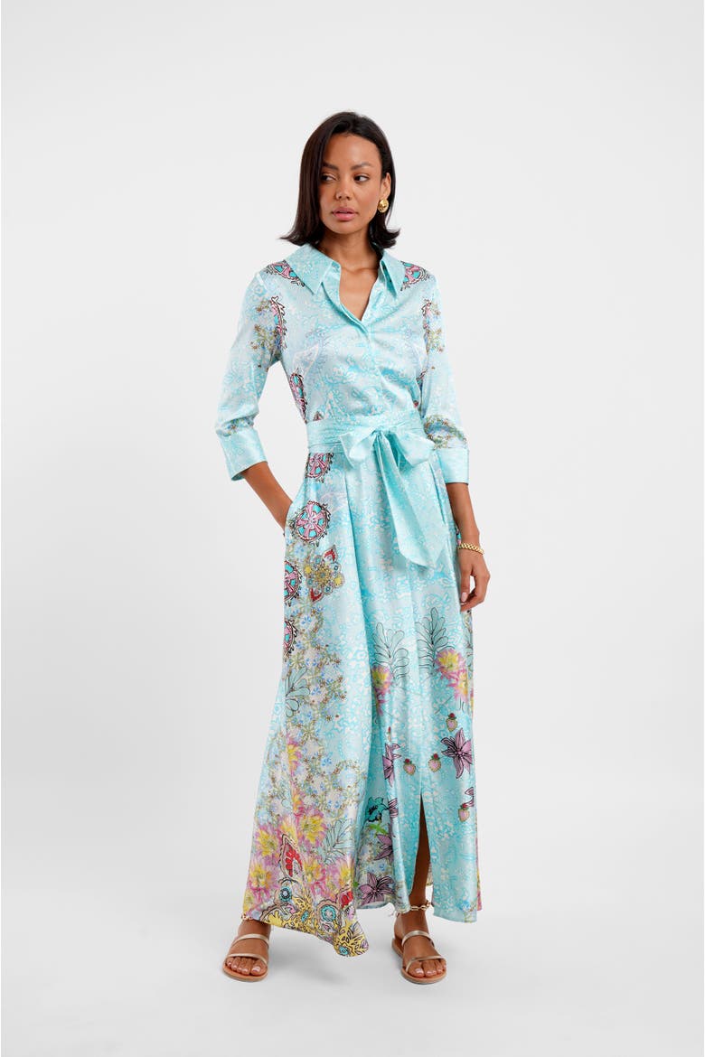 Belted Maxi Shirt Dress - "Floral Medley"
