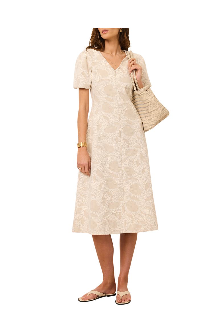 Jacquard Puff Sleeve Midi Dress
