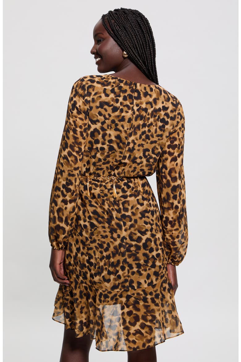 Kaleen Leopard Print Long Sleeve Minidress
