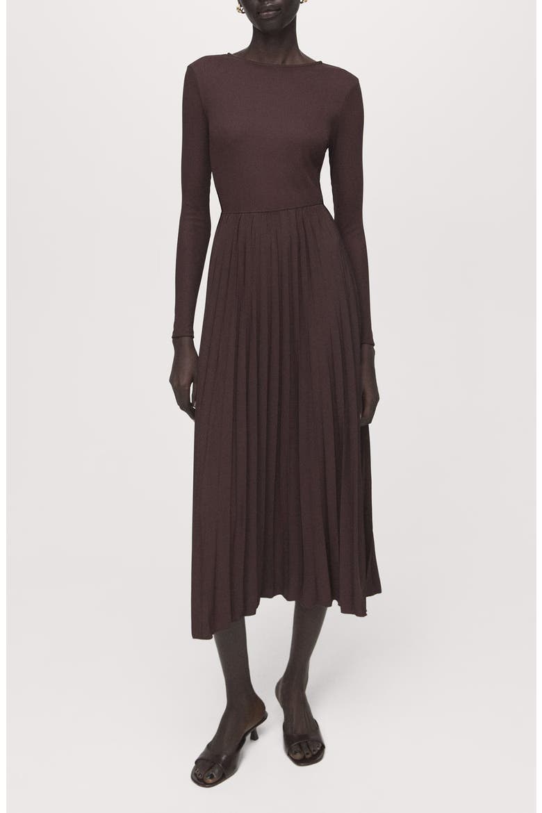 Long Sleeve Pleated Midi Dress