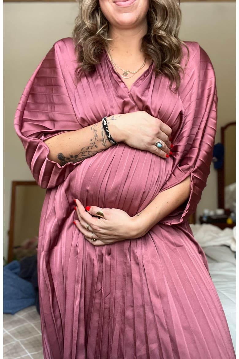 Satin Pleated V-Neck Maxi Dress