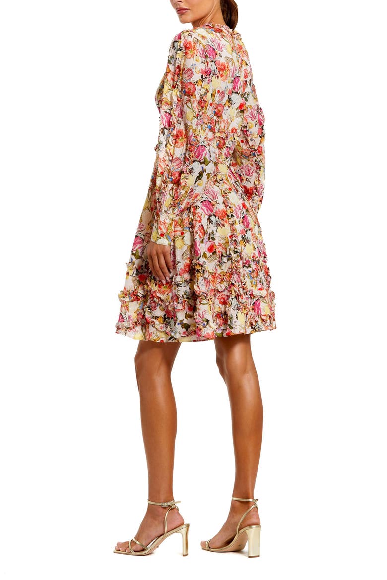 Ruffle Floral V Neck Cotton Mini Dress