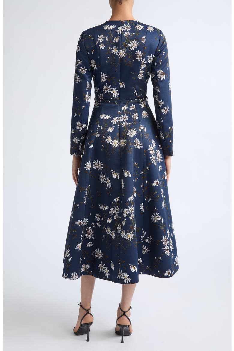 Capucine Floral Print Long Sleeve Belted Satin Midi Dress