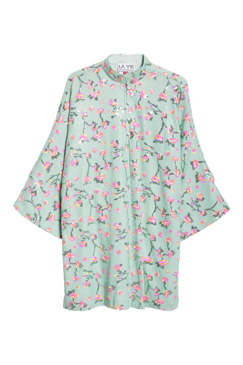 Floral Sequin Bell Sleeve Cover-Up Dress