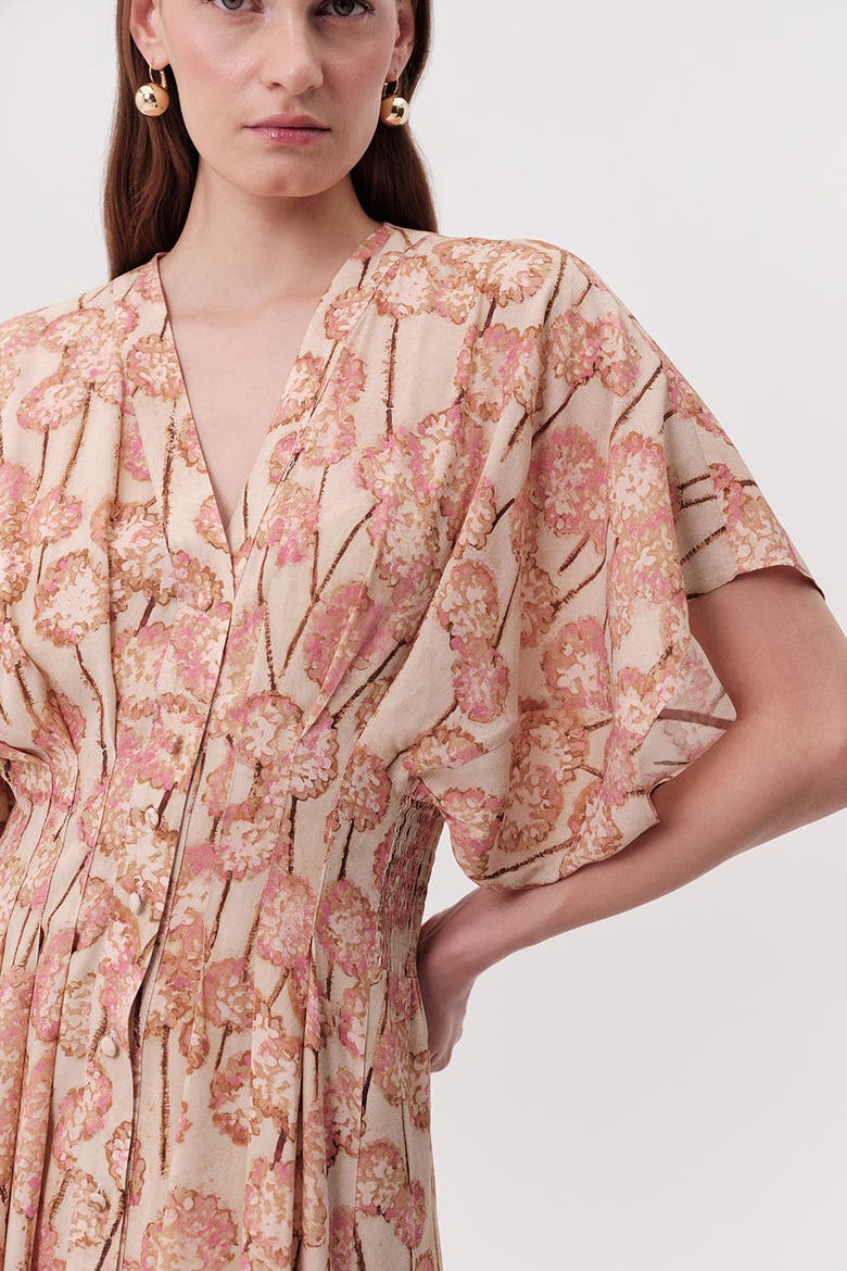 Mattie V Neck Smocked Waist Floral Midi Dress
