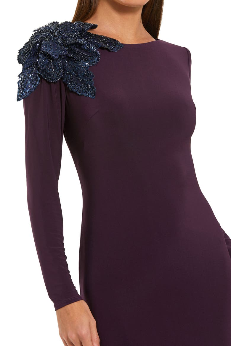 Floral Appliqué Long Sleeve Column Gown