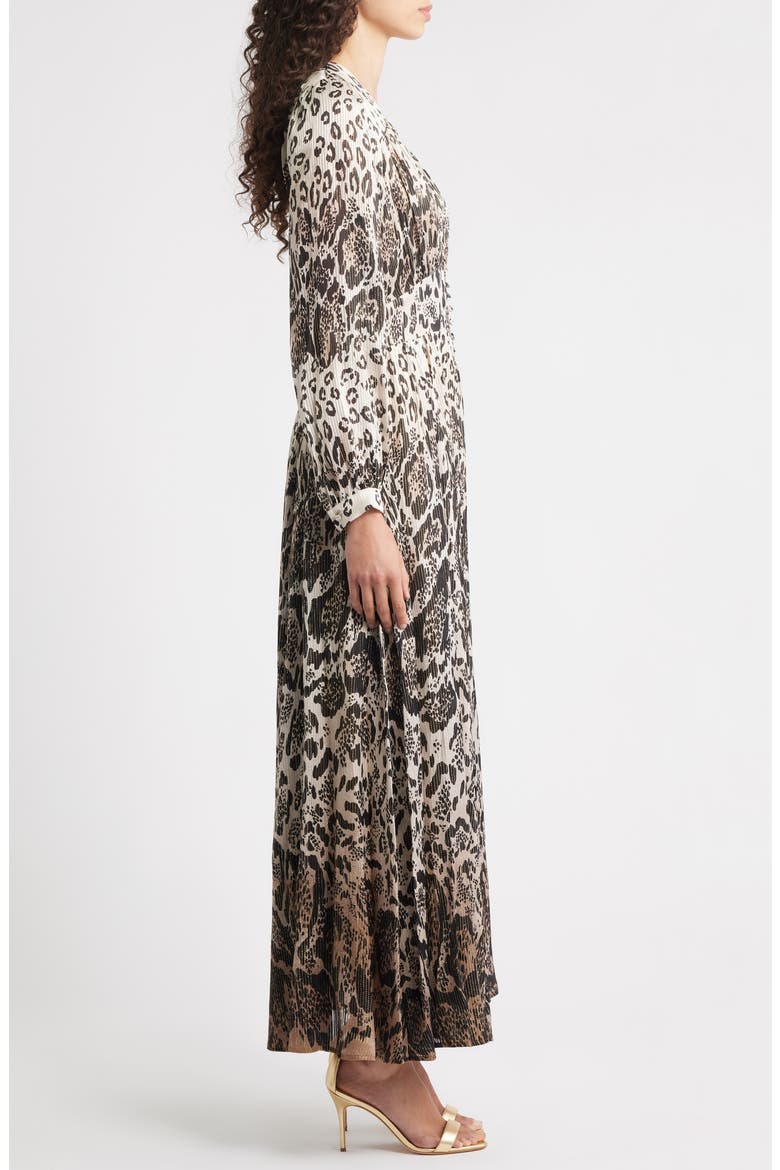 The Alba Metallic Long Sleeve Silk Maxi Dress