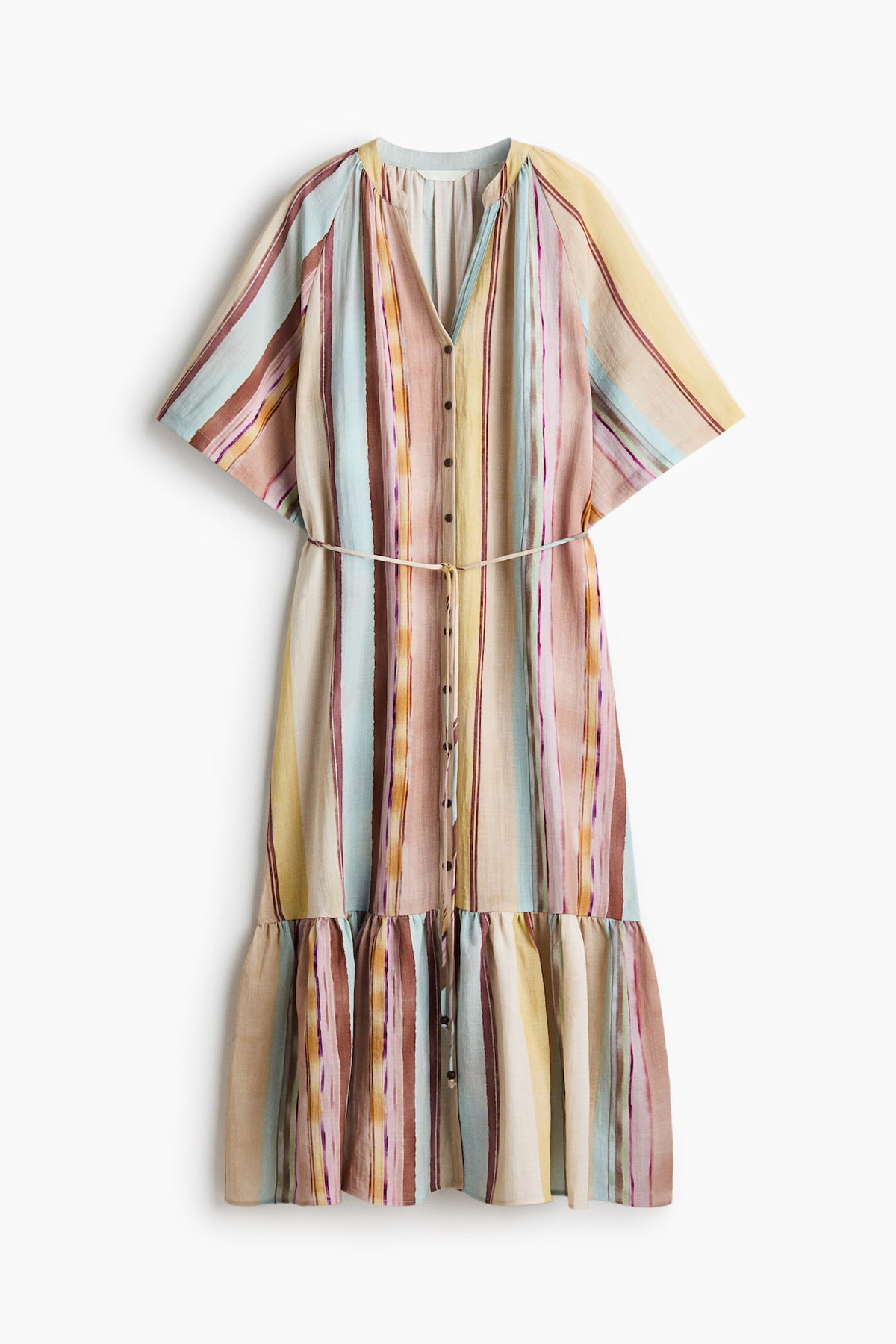 Short-Sleeved Tie-Belt Dress