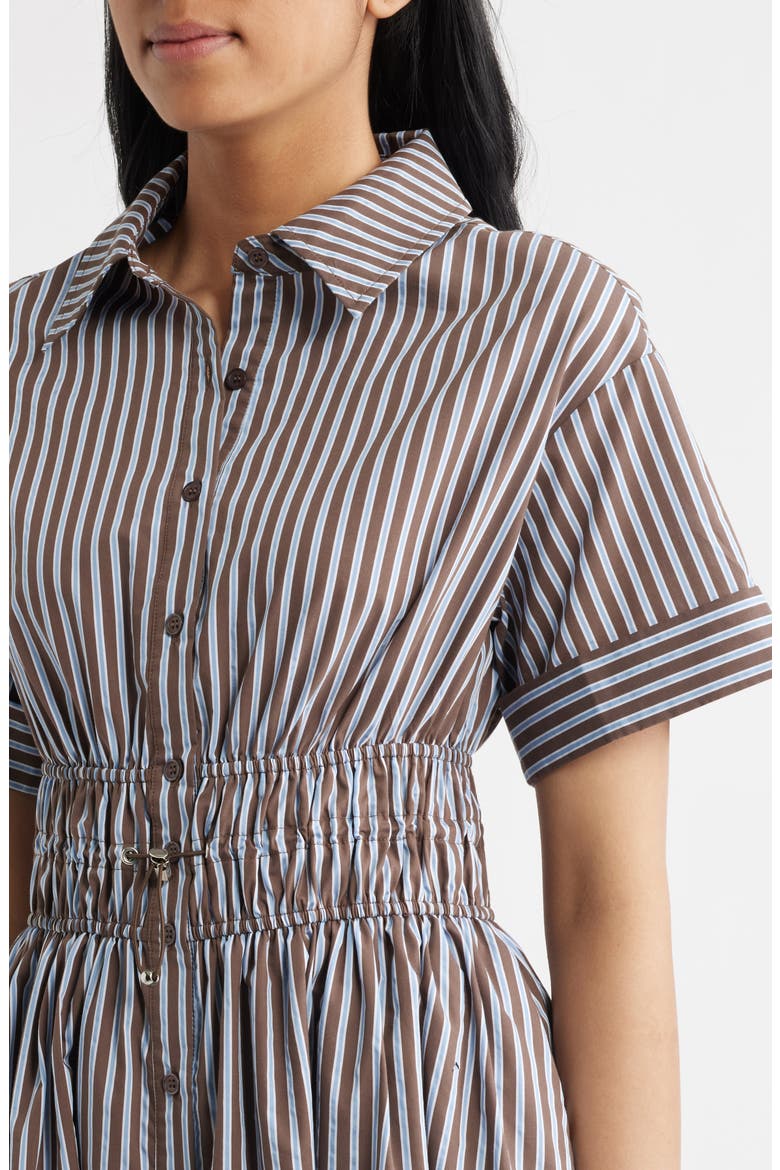 Stripe Short Sleeve Cotton Blend Midi Shirtdress