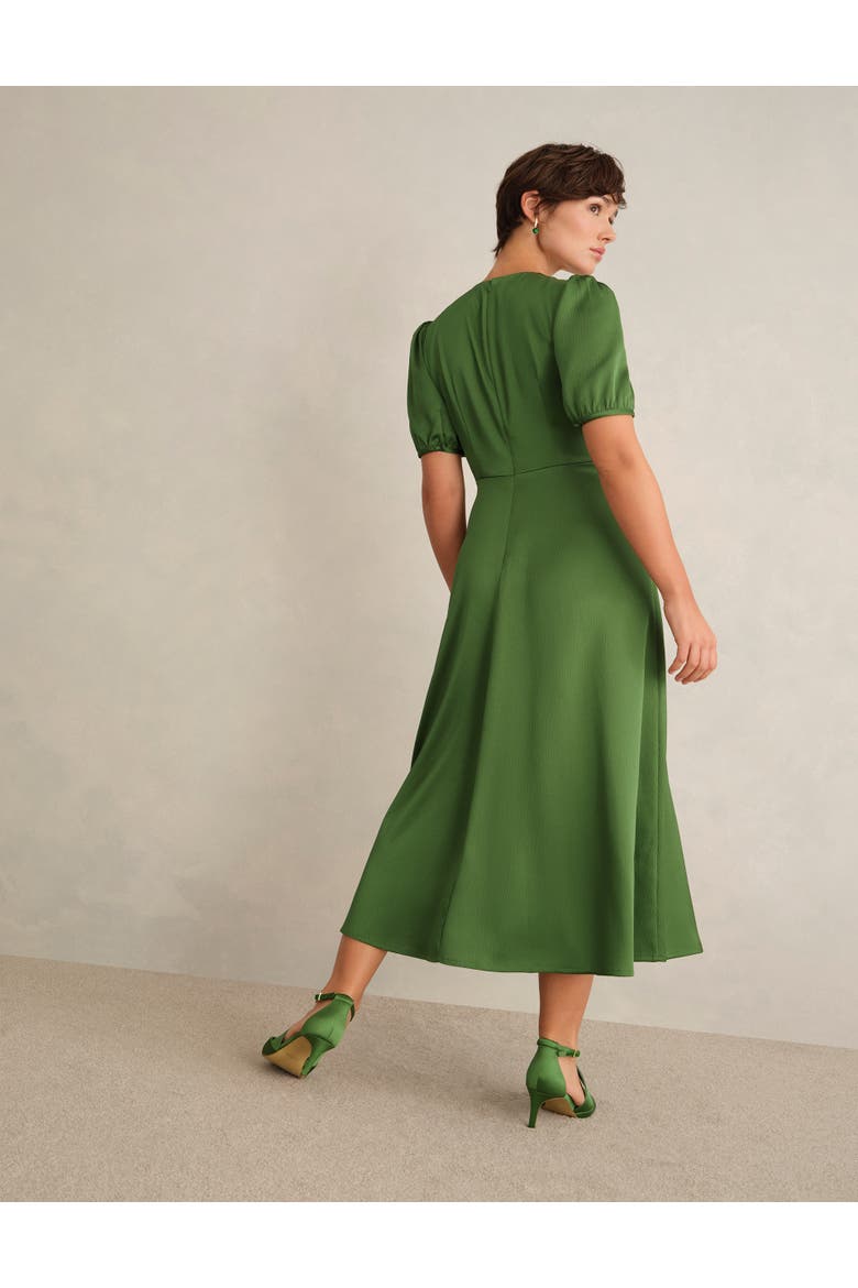 Button Front Puff Sleeve Midi Dress