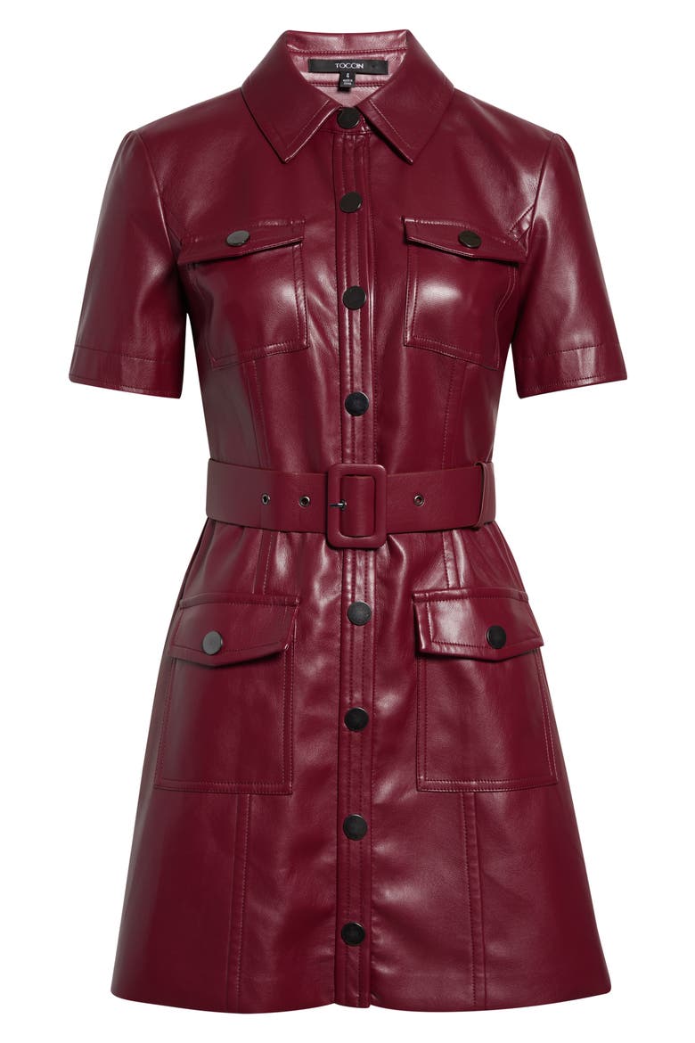 Lydia Faux Leather Snap Front Minidress