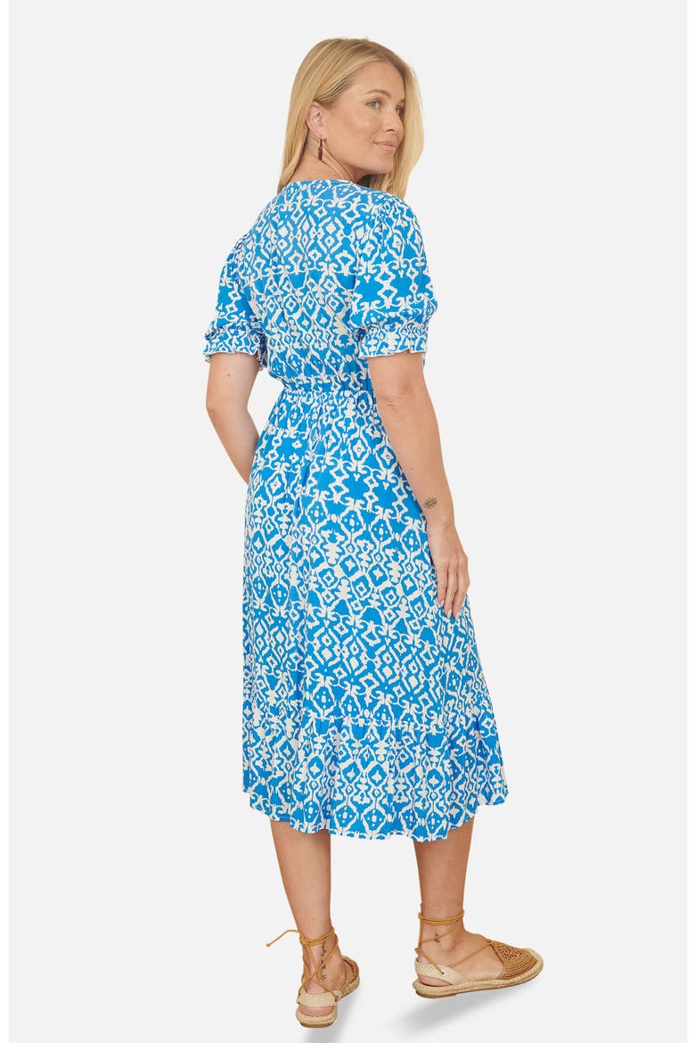 Geometric Print Puff Sleeve Midi Dress