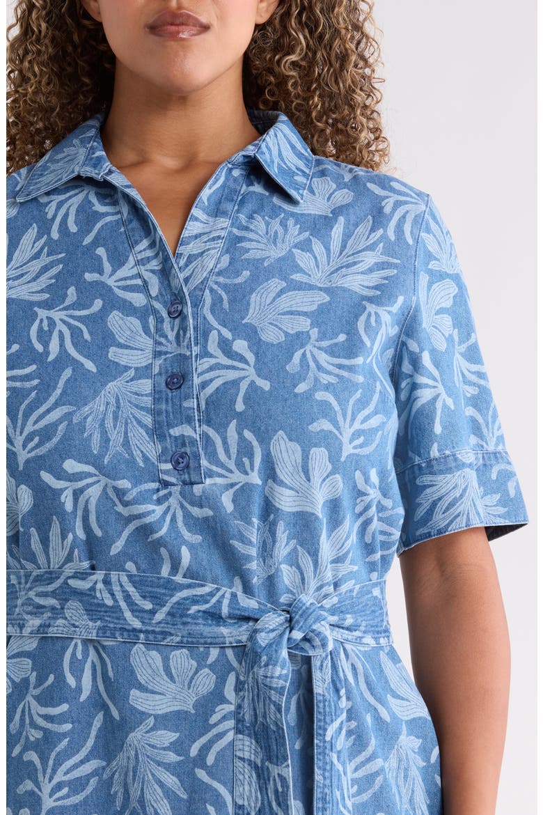 Floral Print Tie Waist Shirtdress
