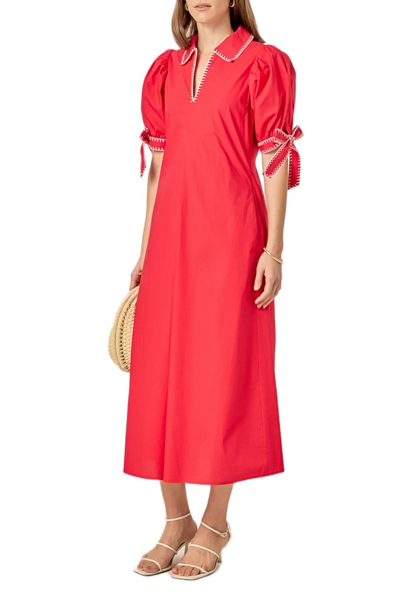 Contrast Stitch A-Line Midi Dress