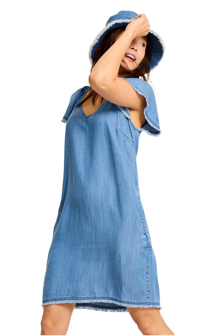 Flutter Sleeve Fray Chambray Minidress