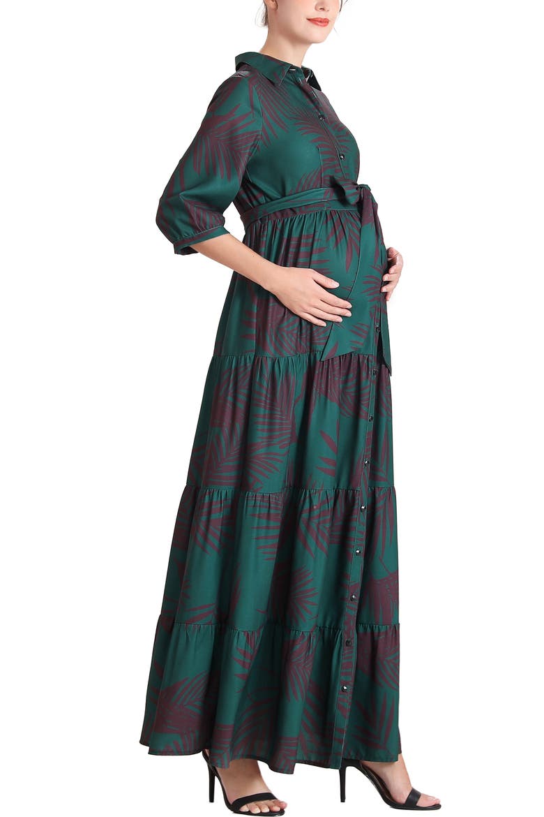 Abree Button Front Maternity Nursing Maxi Dress