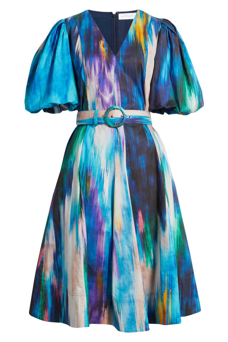 Miriam Ikat Print Belted Cotton Dress