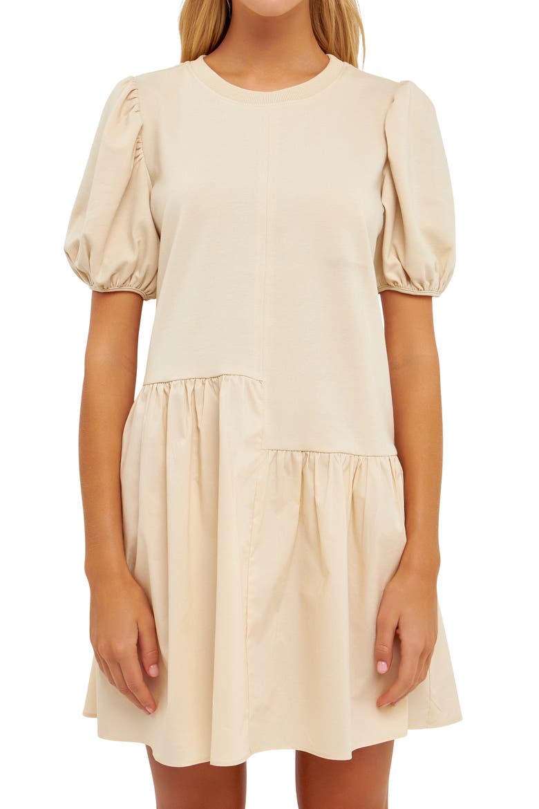 Puff Shoulder Mixed Media Minidress
