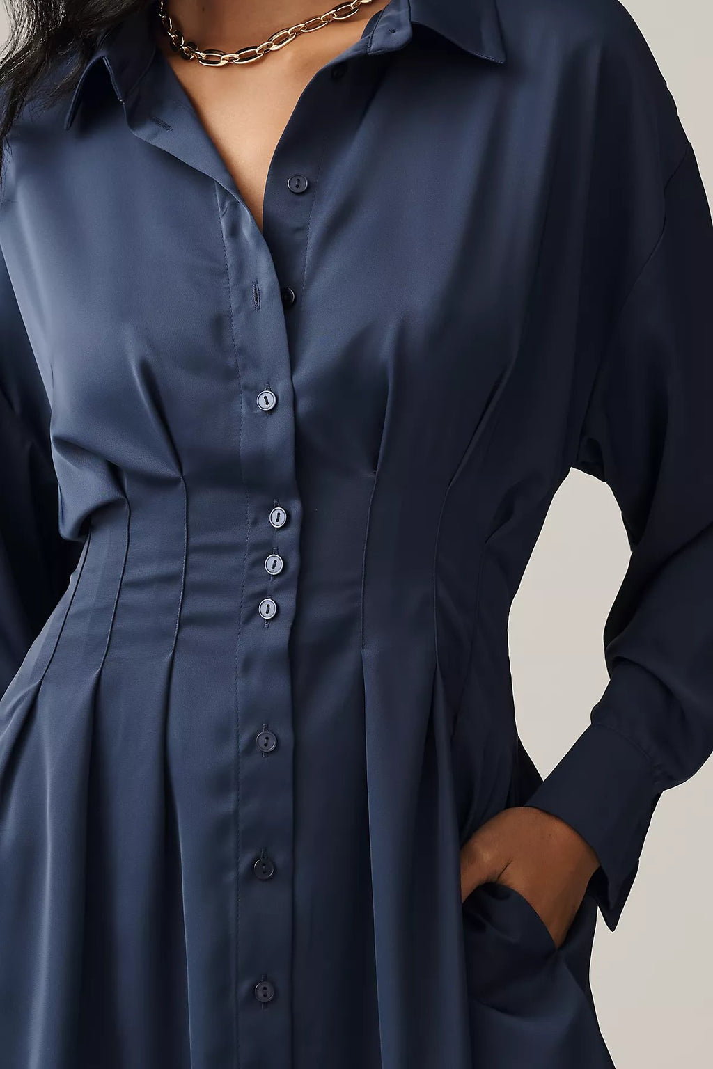 The Tobie Long-Sleeve Satin Mini Shirt Dress by Exquise - Image 3