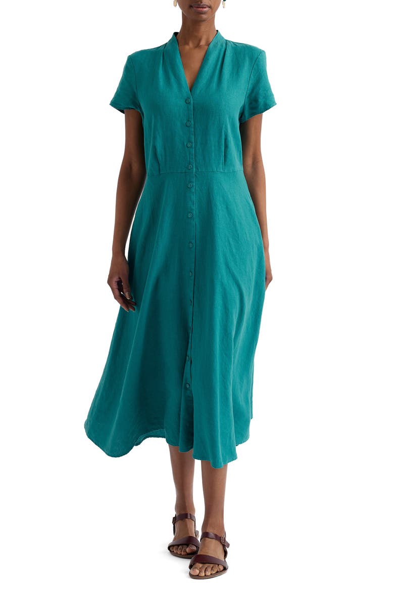 Carved Wood Linen Midi Dress