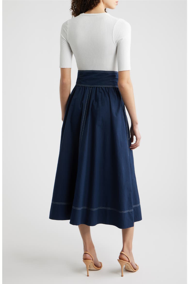 Mixed Media Tie Front Midi Dress