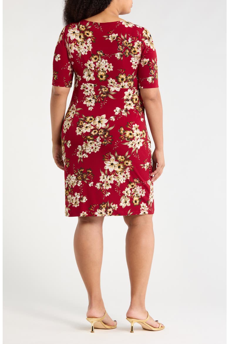 Floral Side Ruched Faux Wrap Dress